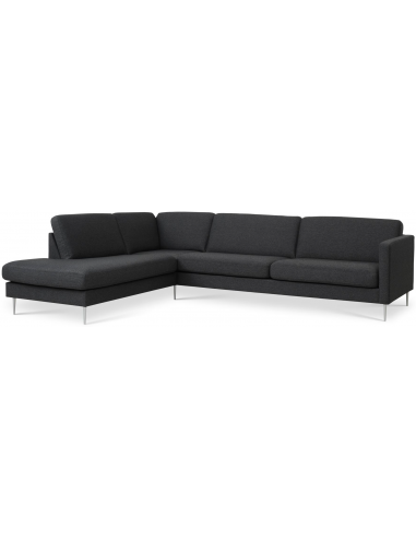 Askset venstrevendt chaiselongsofa i polyester B291 x D219 cm - Børstet alugrå/Antracit