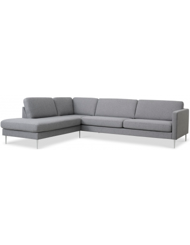 Askset venstrevendt chaiselongsofa i polyester B291 x D219 cm - Børstet alugrå/Lysegrå