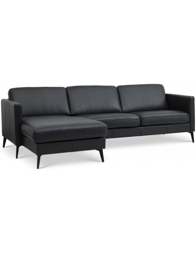 Askset chaiselongsofa i semi-anilin læder B260 x D145 cm - Sort/Sort