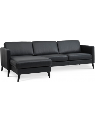 Askset chaiselongsofa i semi-anilin læder B260 x D145 cm - Sort/Sort