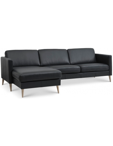 Askset chaiselongsofa i semi-anilin læder B260 x D145 cm - Natur/Sort