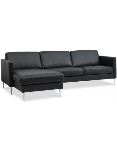 Askset chaiselongsofa i semi-anilin læder B260 x D145 cm - Børstet alugrå/Sort