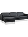 Askset chaiselongsofa i semi-anilin læder B260 x D145 cm - Børstet alugrå/Sort