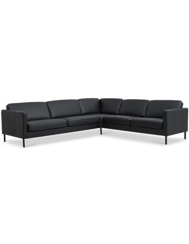 Askset hjørnesofa i semi-anilin læder B300 x D264 cm - Sort/Sort