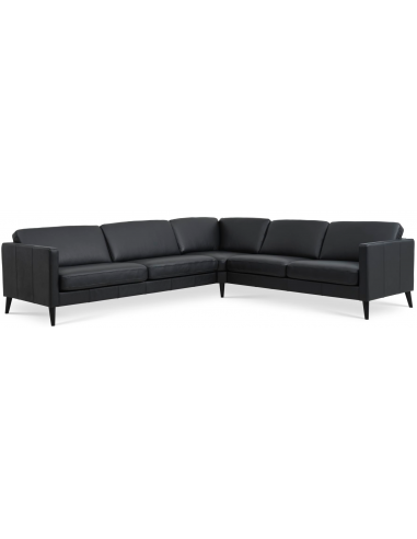 Askset hjørnesofa i semi-anilin læder B300 x D264 cm - Sort/Sort