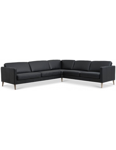 Askset hjørnesofa i semi-anilin læder B300 x D264 cm - Natur/Sort