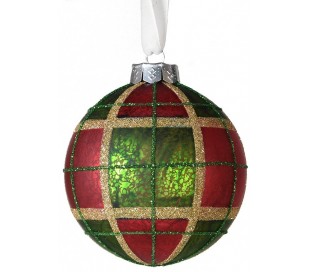Juleophæng i glas H12 cm - Tartan