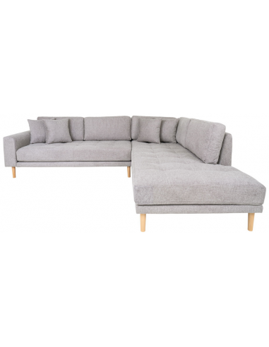 LIDE Højrevendt hjørnesofa med chaiselong i polyester 257 x 220 cm - Natur/Lysegrå