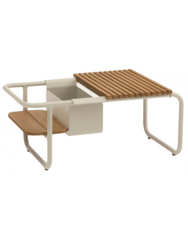 SANTORINI Lounge havebord i aluminium og teaktræ B83,3 x D46,5 x H35,5 cm - Sand/Teak