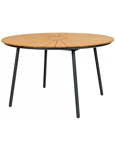 CLEVE Rundt havebord i metal og teaktræ H74 x Ø130 cm - Sort/Teak