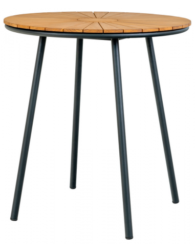 CLEVE Rundt cafébord i metal og teaktræ H74 x Ø70 cm - Sort/Teak