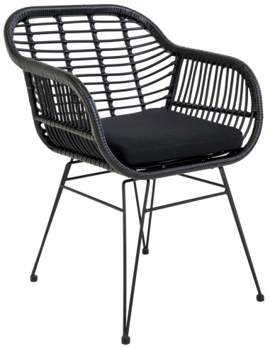 TRIESTE Havestol i metal og polyrattan H82 cm - Sort/Sort