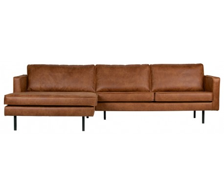 Sofa med højrevendt chaiselong i ægte læder B300 cm - Vintage cognac