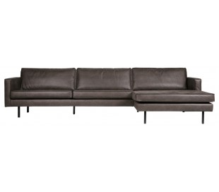 Sofa med højrevendt chaiselong i ægte læder B300 cm - Vintage cognac