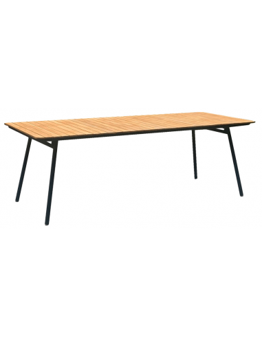 CLEVE Havebord i metal og teaktræ H74 x B220 x D90 cm - Sort/Teak