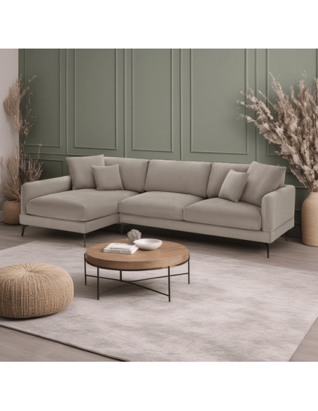 hjørnesofa med chaiselong venstrevendt stof beige