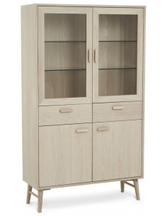 vitrineskab i hvid olieret egetræ med lys der kan dæmpes 2