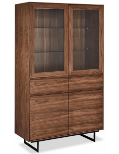 vitrineskab i valnød brun egetræ med lys 2