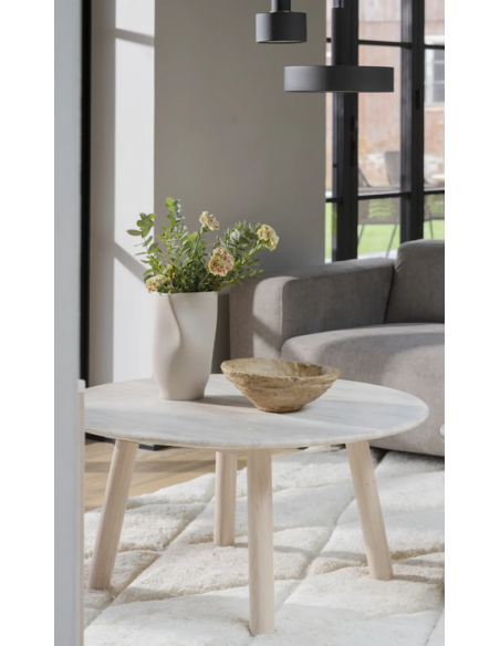 rowico home sofabord i moderne design af egetræ travertin marmor rundt