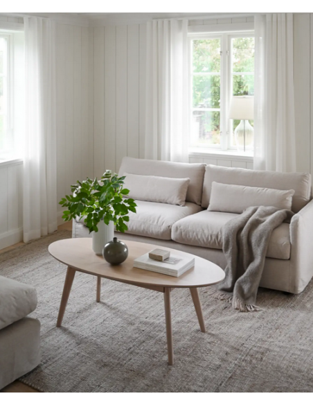 sofa til 3 personer i lys beige stof komfortabel design