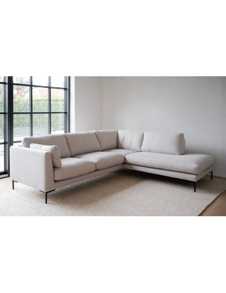 chaiselong sofa til 3 personer i lys beige stof komfortabel design chaiselongsofa