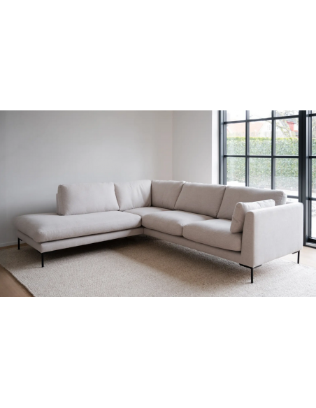 chaiselong sofa til 3 personer i lys beige stof komfortabel design chaiselongsofa