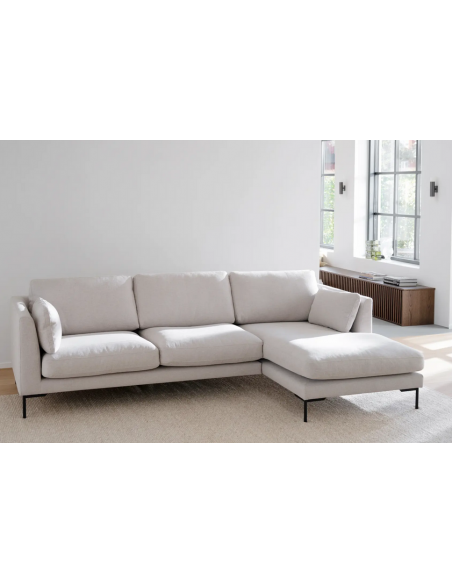 chaiselong sofa til 3 personer i lys beige stof komfortabel design chaiselongsofa