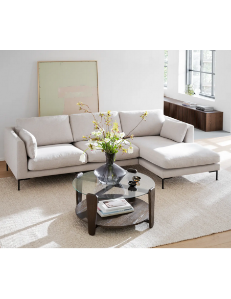 chaiselong sofa til 3 personer i lys beige stof komfortabel design chaiselongsofa