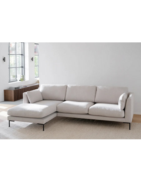 chaiselong sofa til 3 personer i lys beige stof komfortabel design chaiselongsofa