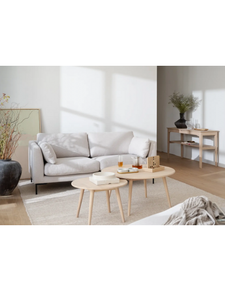 sofa til 2 personer i lys beige stof komfortabel design