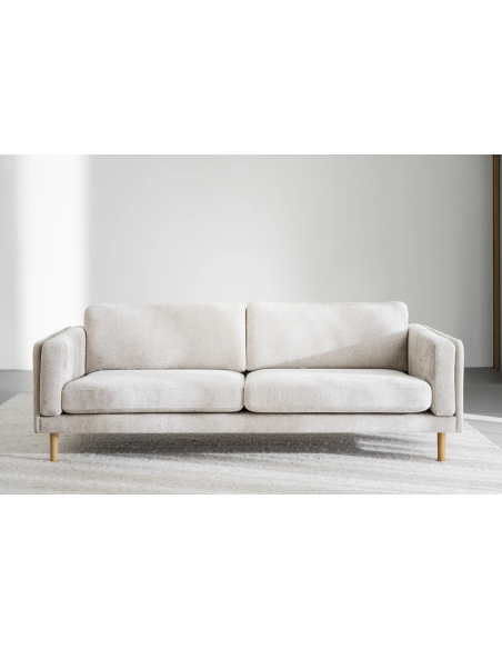 sofa til 3 personer i lys beige stof komfortabel design