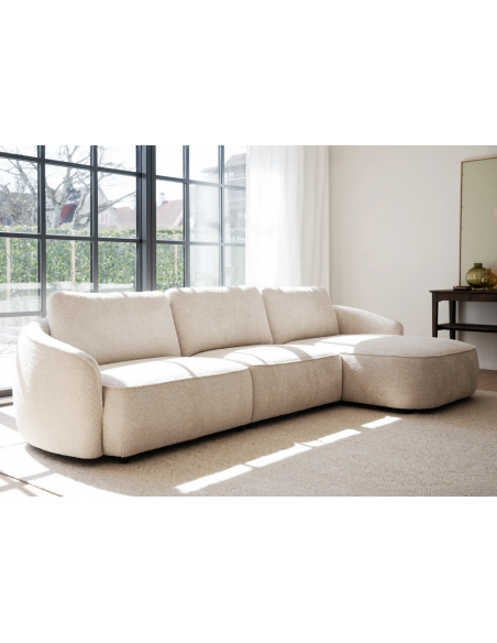 chaiselong sofa til 3 personer i lys beige stof komfortabel design chaiselongsofa