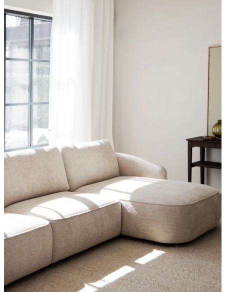 chaiselong sofa til 3 personer i lys beige stof komfortabel design chaiselongsofa