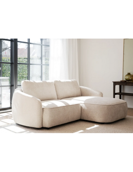 chaiselong sofa til 3 personer i lys beige stof komfortabel design chaiselongsofa