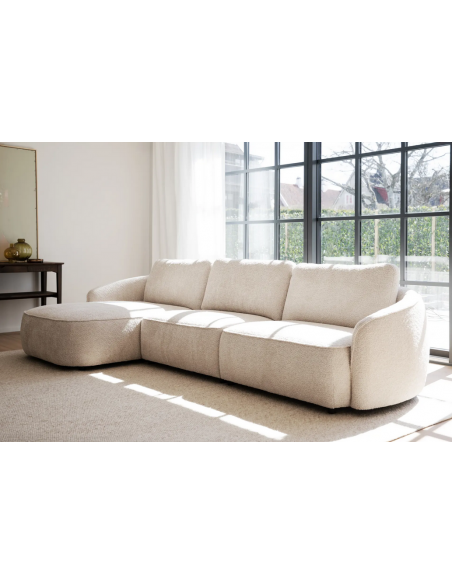 chaiselong sofa til 3 personer i lys beige stof komfortabel design chaiselongsofa