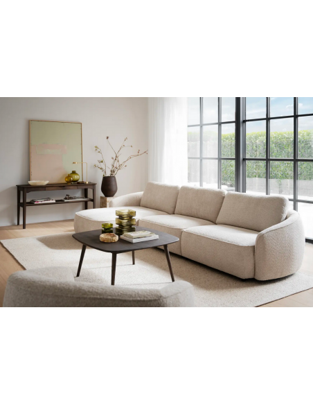 chaiselong sofa til 3 personer i lys beige stof komfortabel design chaiselongsofa