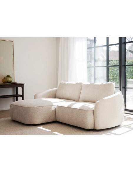 chaiselong sofa til 3 personer i lys beige stof komfortabel design chaiselongsofa