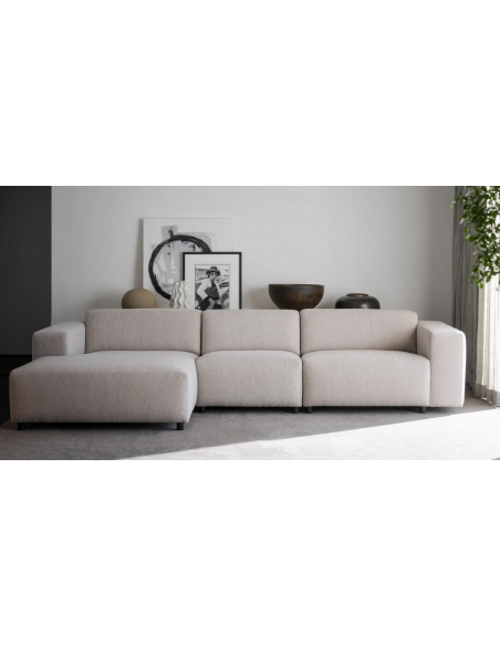 chaiselong sofa til 3 personer i lys beige stof komfortabel design chaiselongsofa