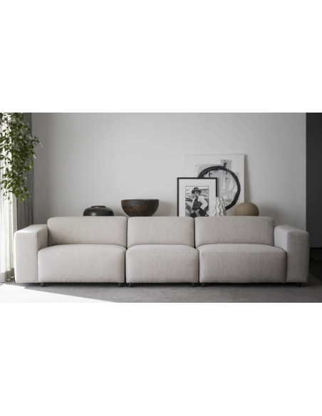 sofa til 4 personer i lys beige stof komfortabel design