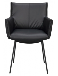 spisebordsstol armlæn sort ægte læder 2