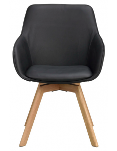 spisebordsstol med drejefod og armlæn sort ægte læder drejefunktion eg egetræ 2