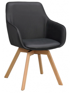 spisebordsstol med drejefod og armlæn sort ægte læder drejefunktion eg egetræ