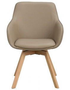 spisebordsstol med drejefod og armlæn beige ægte læder drejefunktion eg egetræ 2