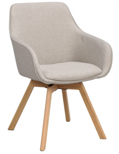 spisebordsstol med drejefod og armlæn beige stof drejefunktion eg egetræ