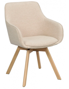 spisebordsstol med drejefod og armlæn beige stof drejefunktion eg egetræ