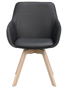 spisebordsstol med drejefod og armlæn sort ægte læder drejefunktion eg egetræ 2