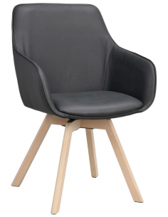 spisebordsstol med drejefod og armlæn sort ægte læder drejefunktion eg egetræ