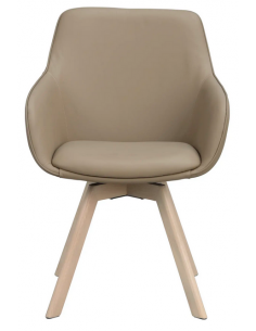 spisebordsstol med drejefod og armlæn beige ægte læder drejefunktion eg egetræ 2