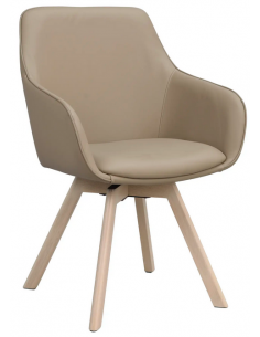 spisebordsstol med drejefod og armlæn beige ægte læder drejefunktion eg egetræ