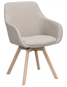 spisebordsstol med drejefod og armlæn beige stof drejefunktion eg egetræ
